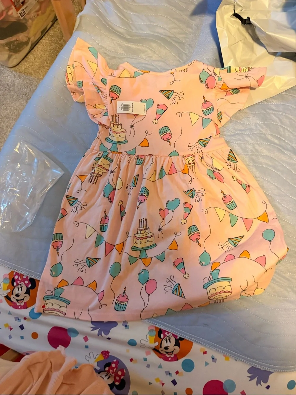 Old Navy Light Pink Celebration Print Flutter-Sleeve Dress